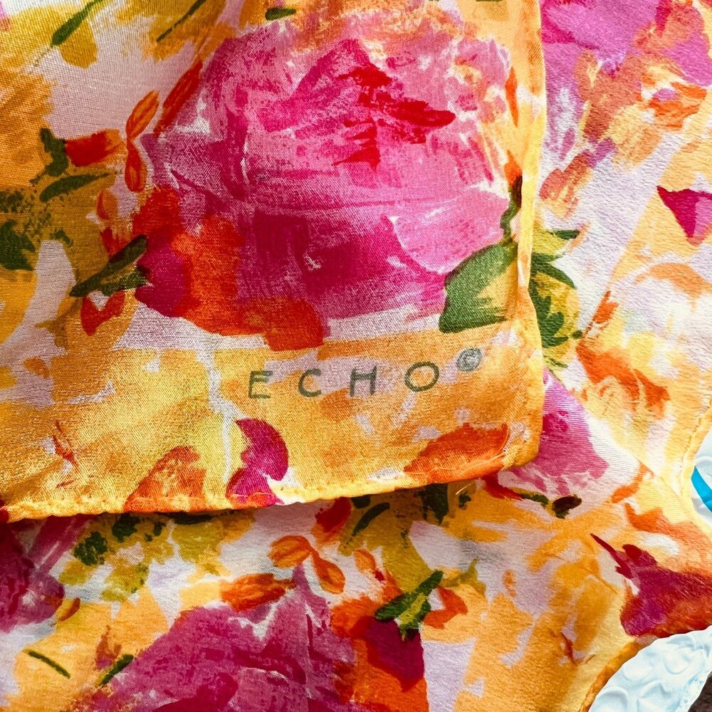 Echo Silk Rectangular Scarf Floral Print Yellow P… - image 4